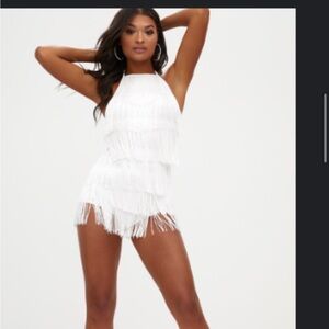 SOLD: Pretty little thing white tassel romper